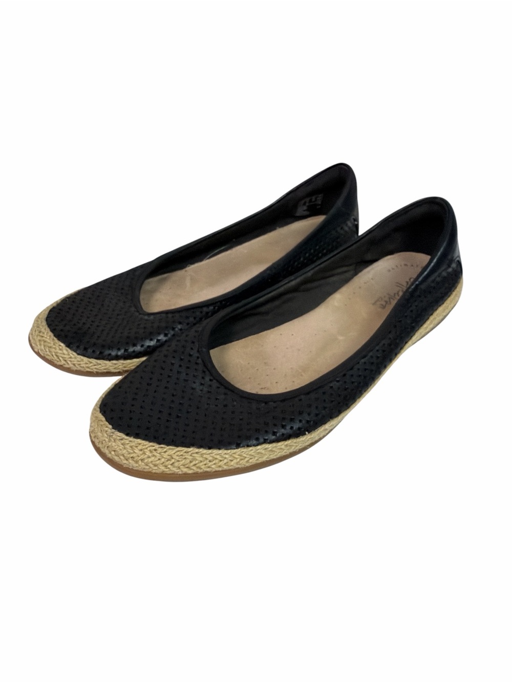 Clarks Collection Women’s Size 8 Black Perforated Espadrille Ballet Flats